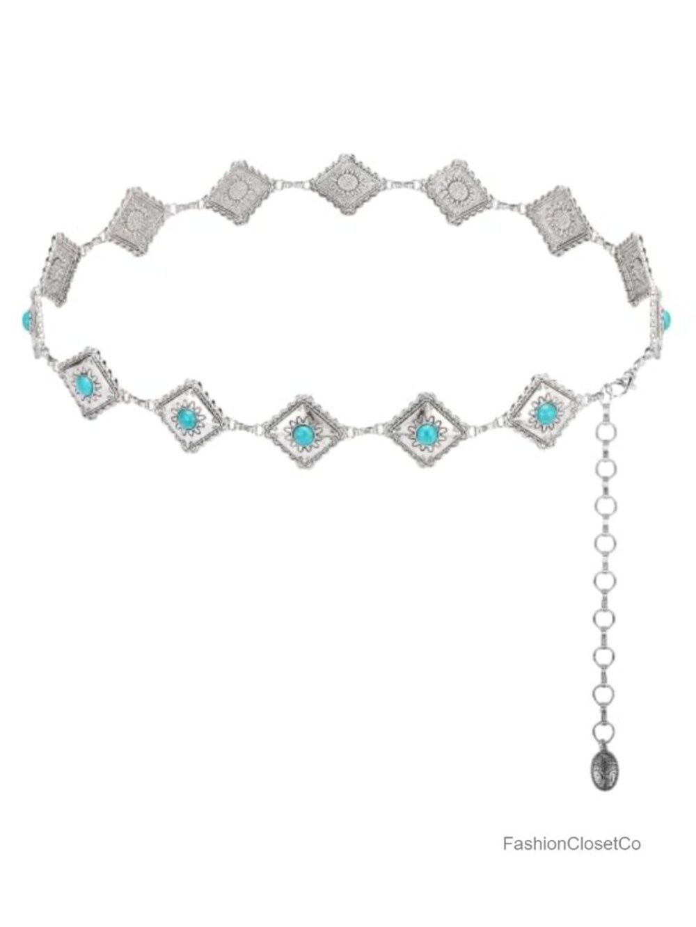 Western Chain Belt Turquoise Inlay Zinc Alloy Lobster Claw Adjustable 48-52 in